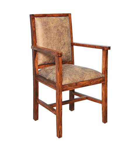 Image of Solid Sheesham Wood Arm Chair with Cushion | Single Seater Sofa Furniture for Living Room, Bedroom, Office and Outdoor | Durable Wooden Accent Chair (Honey Finish)