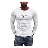 Xmiral T-Shirt A Manica Lunga Uomo Camicetta t-Shirt Manica Lunga Stampata con Bottoni o Collo Casual Slim da Uomo (3XL,8bianca)