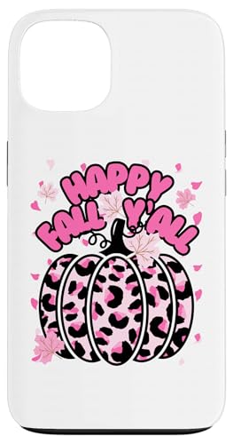 ガールズ キュート Happy Fall Y'all ピンク チーター ハロウィン パンプキン スマホケース iPhone 13 用
