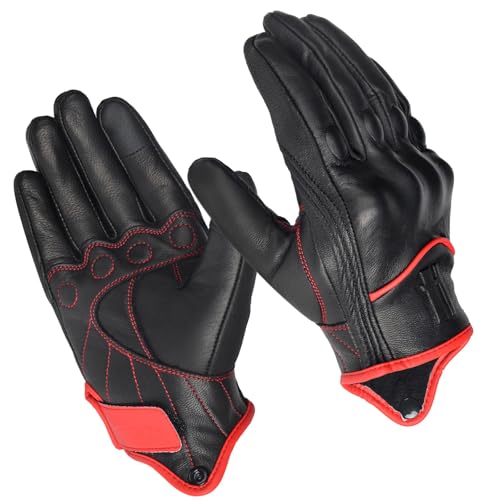 Harssidanzar Gants moto homme cuir chèvre hiver moyen
