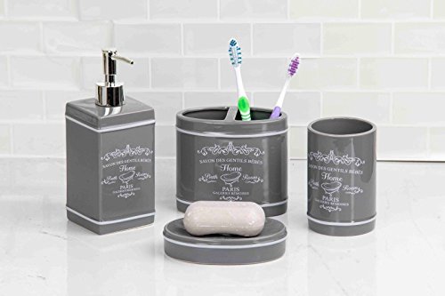 Functional and Stylish France Collection 4 Pieces Bathroom Accessory Set (Gray) Great Gift