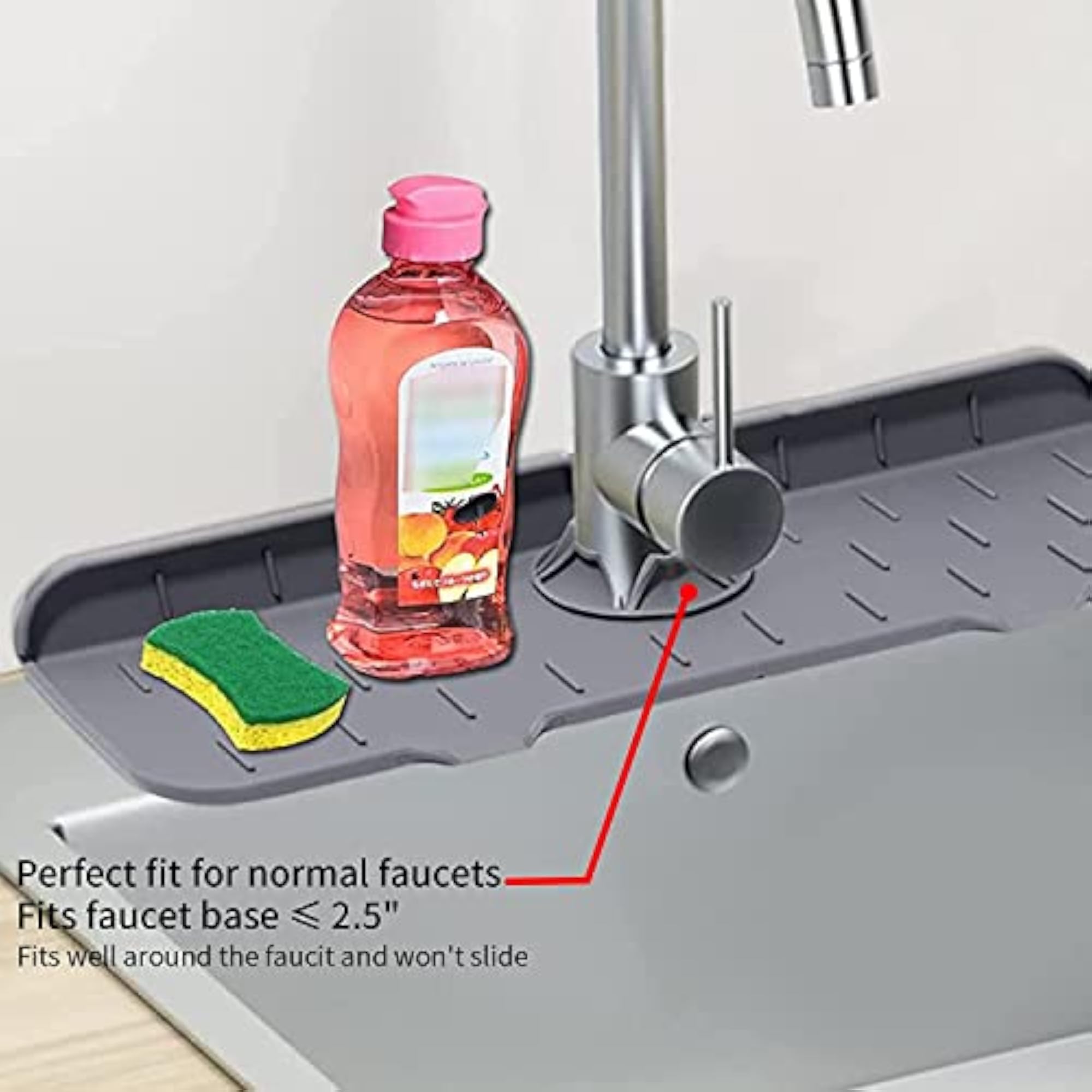 Silicone Sink Faucet Mat, Splash Guard, Drip Catcher, Gray