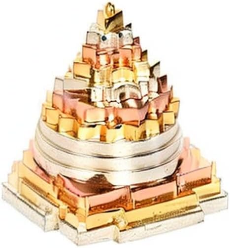 Miniatura 2 de Sri Yantra, Shri Meru Yantra, Sri Chakra en Ashtadhatu y latón de tono doradoplatacobre, tamaños de 3 y 2 pulgadas, poderes espirituales Vaastu Dosh