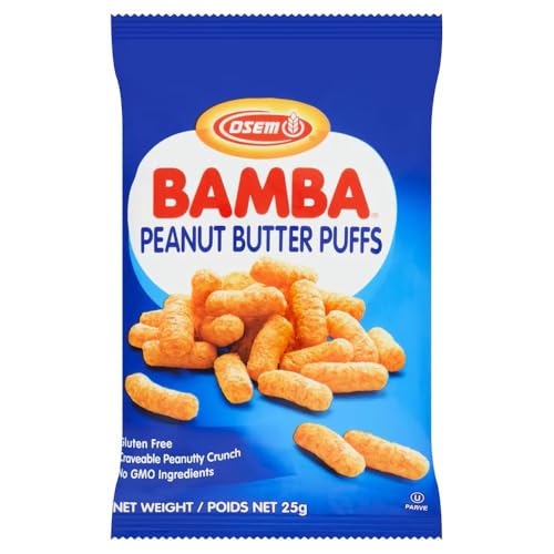 Osem Bamba Peanut Butter Snacks All Natural Peanut Butter PB Corn Puffs, 1.0oz Bag (Pack of 24)
