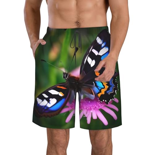 Colorful Butterfly Print Men's Swim Trunks Beach Shorts Elastic Waist Drawstring Summer Swimming Board Shorts