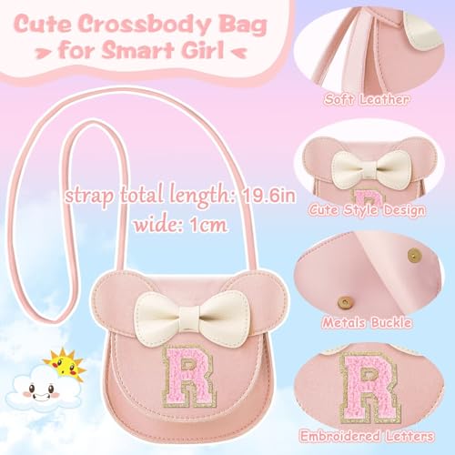 XSUIOY Toddler Purse Girl Wallet for Kids 2-9 Year Old Birthday Gifts,Cute Mouse Ear Bow Crossbody Shoulder Purses,Personalized Initial Purse Toddler Wallet Gifts for Little Girl(pink-R) - Image 6