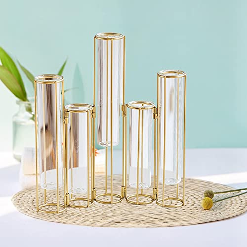 Bothyi Vaso de flores articulado, conjunto de vaso de tubo de ensaio com suporte, vaso de vidro arti