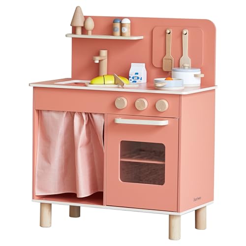 Giant Bean Kinderküche Spielküche Kinder Küche Holz mit Waschbecken, Ofen, Kochgeschirrzubehör und Stauraum, Geschenk für Mädchen Jungen 2 3 4 5