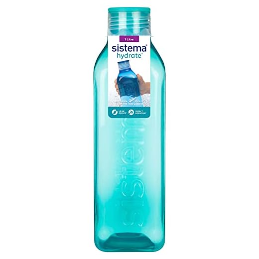 Ropa y accesorios deportivos 80 Sistema botella de agua cuadrada de 1 l | Botella de agua sin BPA | Tapa hermética | Lados que facilitan el agarre | Colores variados