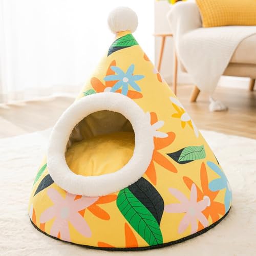 ペットベッド ドーム型 ペットハウス 犬猫用 室内用 オールシーズン 猫 ベッド ふわふわ 犬小屋 おしゃれ 寝床 冷暖房 ペット用品 洗える 小型犬 休憩所 クッション付き 小動物用 柄B S (M,柄F)