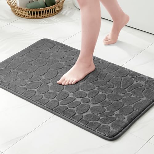 MIULEE Tapis de Bain Style Galets Antidérapant en Mousse à Mémoire – Ultra Doux, Absorbant, Séchage Rapide, Lavable en Machine, Tapis de Salle de Bain...