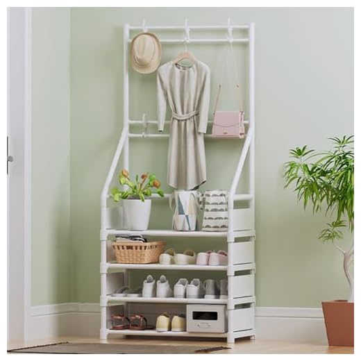 FairyHover Perchero con Almacenamiento para Zapatos Perchero Y Zapatero De 4/5 Niveles con 8 Ganchos Perchero con Marco De Metal con Banco De Almacenamiento para Zapatos Árbol De Pasillo B,60CM