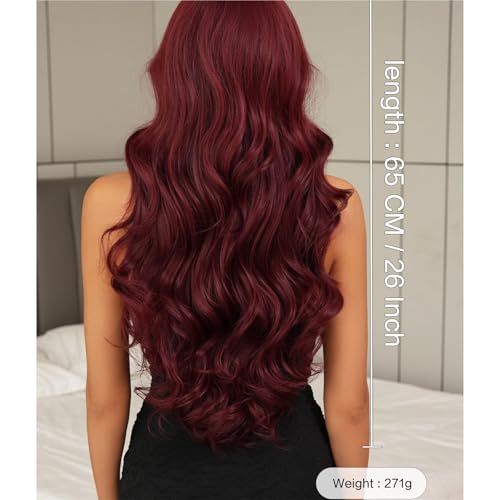 Perruque avec frange rouge framboise couvre-tête complet volumineux - 5