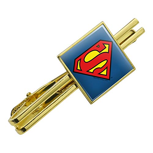 GRAPHICS & MORE Superman Classic S Shield Logo Square Tie Bar Clip Clasp Tack- Silver or Gold
