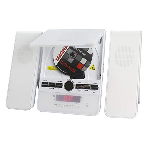 Craig Cm427Bt-Wh 3-Piece Vertical Cd Stereo Shelf System With Am/Fm Radio, Bluetooth Wireless Technology & Remote Control In White | Led Display | Dual Alarm Clock With Snooze | Aux Port Compatible | #TOP3
