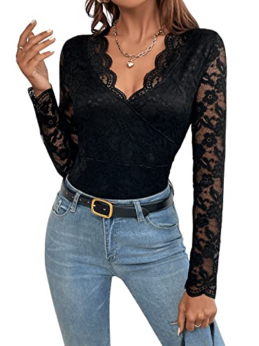 GORGLITTER Spitzen Oberteile Damen Spitzentops Dirndlblusen Langarm...