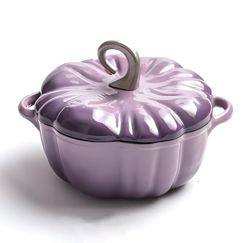 Cocotte en fonte – 3,7 L en émail avec couvercle pour ragoûts et soupes – Forme de citrouille – Cadeau idéal pour Halloween et Thanksgiving