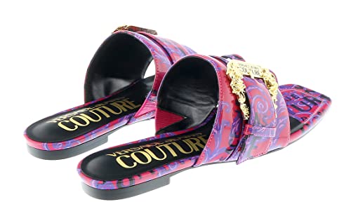 Versace Jeans Couture Purple Red Logo Baroque Flat Slip On Mule Sandals-7 For Womens #TOP2