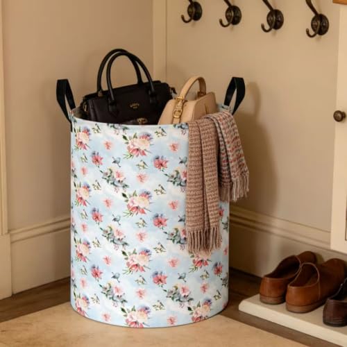 Image of NTAOHAMPER Laundry Hamper,Laundry Basket,Baby Nursery Hamper,Waterproof Storage Bin,Clothes Organizer Basket,Room Decor(Blue Retro Flower)