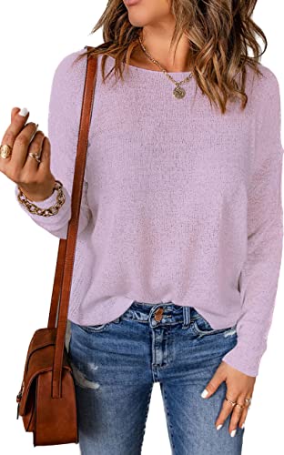 Image of Womens's Drop Shoulder Casual Loose Crewneck Lightweight Long Sleeve Pullover Sweaters