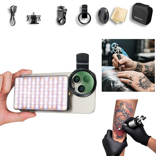 Magnetic Quick-Release LED Tattoo Fill Light Kit with 52mm CPL Filter for Phone/Camera - One-Touch Front/Back Lighting