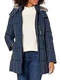 Nautica Women's Heavyweight Puffer Jacket with Faux Fur Lined Hood, Navy Seas, Large