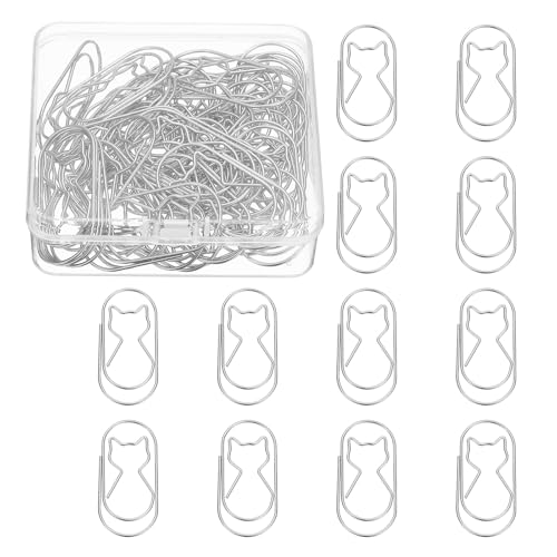 Trombones en forme de chat PATIKIL argentés pour trier vos documents de bureau