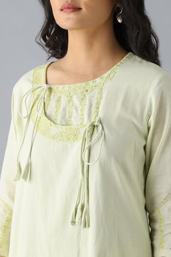 Image of Taneira Women Cotton Embroidered Light Green Kurta for Women (KUSS22FW6676XL-Light Green-XL)
