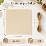 12 serwetek materiałowych, beżowe, serwetki na sztućce, serwetki bawełniane, boho, bawełna, dekoracja stołu, wesele, z frędzlami i sznurkiem, 42 x 42 cm, na imprezę, do restauracji, kuchni, 12 sztuk