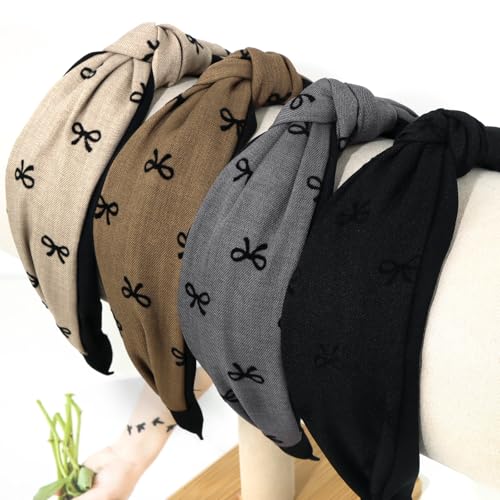 EXIPSAT 4 Stück Haarreifen Damen, Breit Knoten Haarband mit Schleifen - Muster, Damen Haarband Set, Mode Haarreif für Frauen