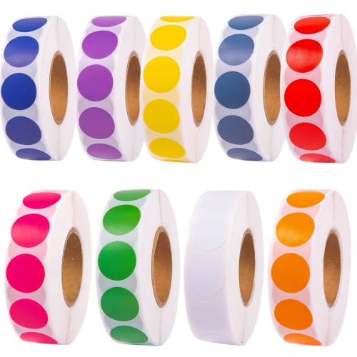 9000 Stück Klebepunkte Bunt, 9 Rollen 13mm Runde Aufkleber