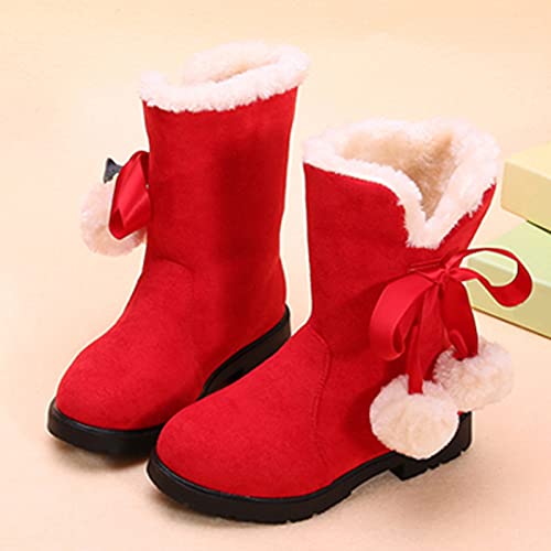 2021 Winter Little Kids Baby Girls Princess Shoes Fashion Bowkont Cotton Boots Snow Boots (Red-1, 32)4