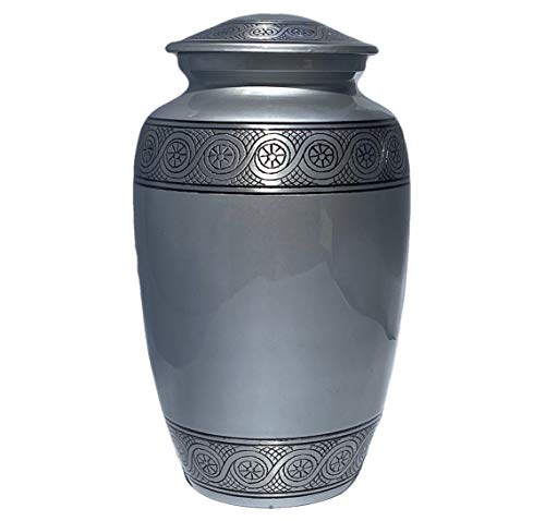Eternal Harmony Cremation Urn for Human Ashes | Memorial Urn Carefully Handcrafted with Elegant Finishes to Honor and Remember Your Loved One | Adult Urn Large Size with Beautiful Velvet Bag (Silver)