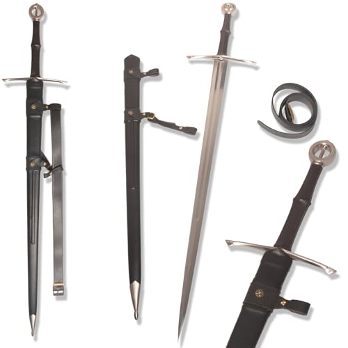 Medieval Sharp Blade Black Western Sword Manganese Steel Blade Real Sword Supplied with Belt Total Length 51.18 inches for Display Gift Collection