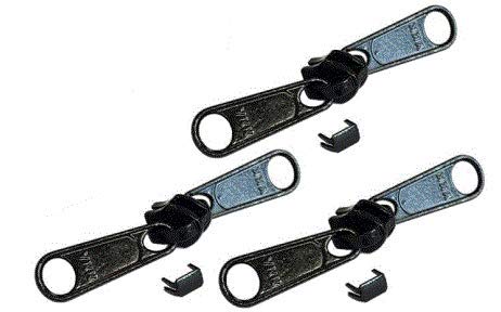 Zipper Repair Kit - #5 YKK Coil Nylon Non-Lock Double Pull Sliders - 3 Sliders Per Pack with Bottom Stoppers Included - Color: Black - Made in The United States