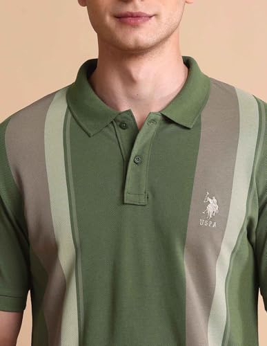 Image of U.S. POLO ASSN. Men Cotton Colourblocked Slim Fit Polo Shirt