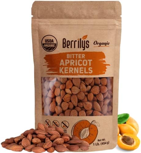 Berrilys Organic Bitter Apricot Kernels - USDA Certified Organic Bitter Apricot Seeds - Natural & Non-GMO, Premium Quality Kernals, No Sulfur or Additives - 16 oz