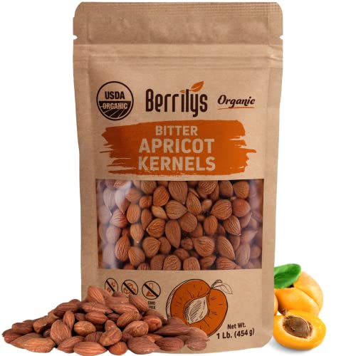 Berrilys Organic Bitter Apricot Kernels - USDA Certified Organic Bitter Apricot Seeds - Natural & Non-GMO, Premium Quality Kernals, No Sulfur or Additives - 16 oz