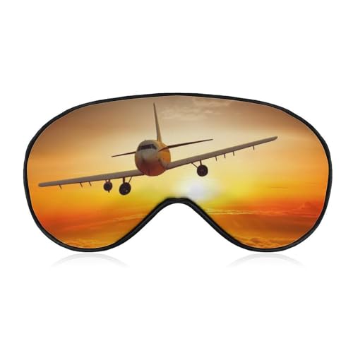 Aircraft Plane at Sunset Sleep Mask Light Block-Out Eye Mask for Side Sleeper Pressure-Free Soft Night Blindfold with Adjustable Strap Breathable Sleep Eye Cover for Travel