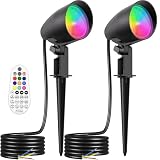 LINKE Faretti LED RGB da Giardino con Picchetto 20W Telecomando, 2 pezzi