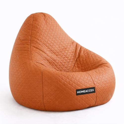 Image of Quilted Velvet Bean Bag with Filled Beans 4XL Bean Bag Chair | Capacity Upto 130Kg Weight | Filled Bean Bag Sofa (TAN Brown4XL)