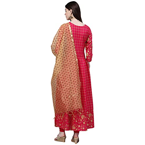 Image of Stylum Women's Checkered Rayon Flared Kurta with Dupatta Set
