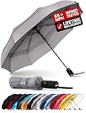 Repel Umbrella Windproof Auto Folding Travel Umbrella - Withstands Winds up to 85MPH, For Rain and Sun – Strong, Compact, Durable, Light & Portable For Women & Men, Fits Backpack & Cars - Gray