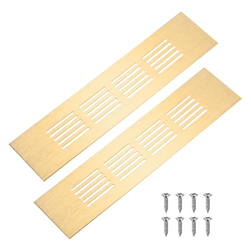 M METERXITY 2-Pack Door Vents for Interior Doors, 8 x 2 Inch/ 200 x 50mm Aluminum Alloy Ventilation Grille for Cabinet/Wardrobe/Shoe Cabinet, Rectangle Air Vent with 8 Screws [Brushed Gold]