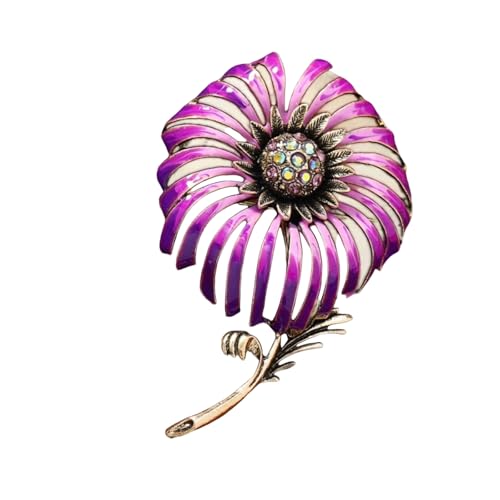 Vintage Dandelions Brooch Antique Gold Tone Plating Oil Floral Jewelry with Crystal Center Elegant Pin Accessory Antique Gold To