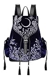 Restyle Mochila Moonlit Meadow Terciopelo Azul Medianoche | Estilo Whimsigoth & Forestcore | Gran Capacidad para Portátil 15' y Libros A4 | Bordado Místico de Luna y Estrellas (Gótica/Witchy)