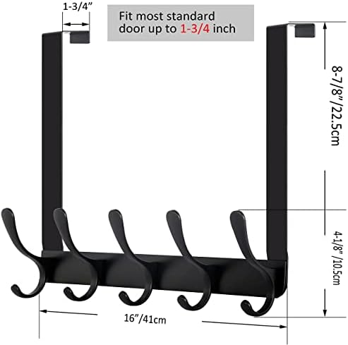 WEBI Over Door Hook,5 Over Door Coat Hooks,Over Door Hanger,Over Door Coat Rack,Back of Door Hooks for Hanging Towels,Clothes,Black