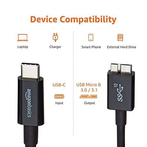 Amazon Basics Usb Type-C To Micro-B 3.1 Gen2 Charger Cable - 3 Feet (0.9 Meters) - Black For Personal Computer #TOP2