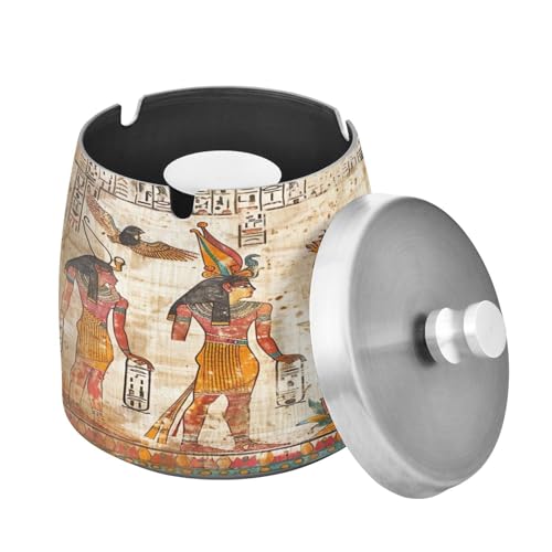 SKYSHU Cendrier mural égyptien avec couvercle amovible et coussinet antidérapant, en acier inoxydable résistant aux rayures, sans fumée, inodore, coupe-vent, pour fumoir intérieur et extérieur
