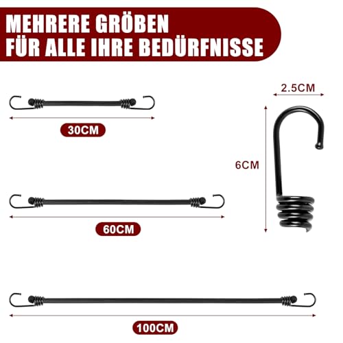 TaoTazon Spanngummi mit Haken 30 cm, Expander mit Haken 5 Stück, Extra Stark Spanngurte mit Haken, Vielseitiger Gepäckspanner mit Haken für LKW, Campingausrüstung, Tarps & Werkzeuge
